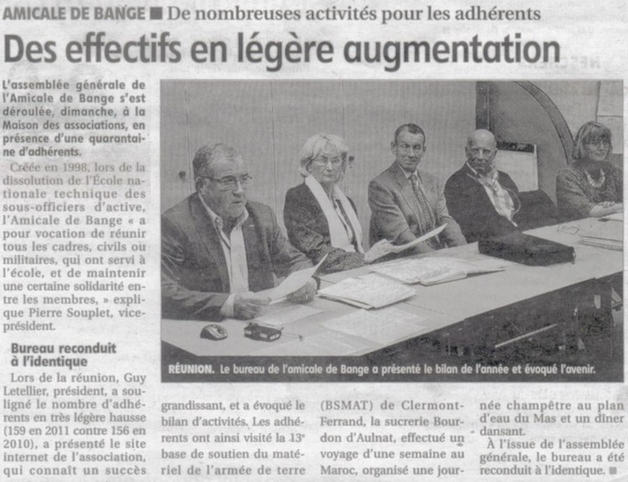 Compte rendu de l’Assemblée Générale ordinaire de l’Amicale de Bange