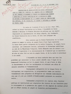 Motion sur la reconnaissance du peuple corse - 1983