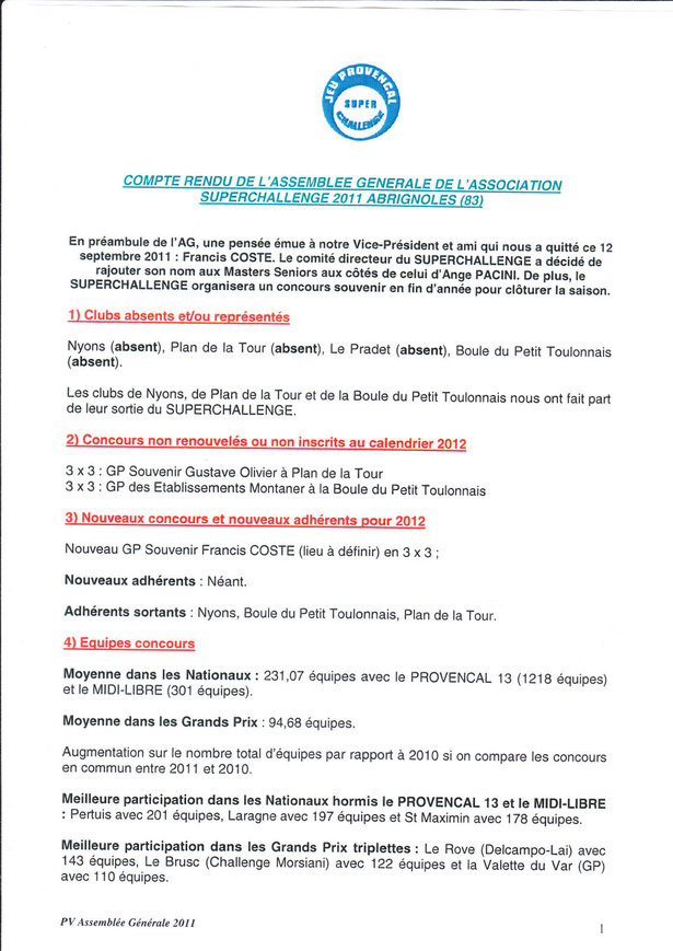 Compte rendu de l'assemblée générale de Brignoles