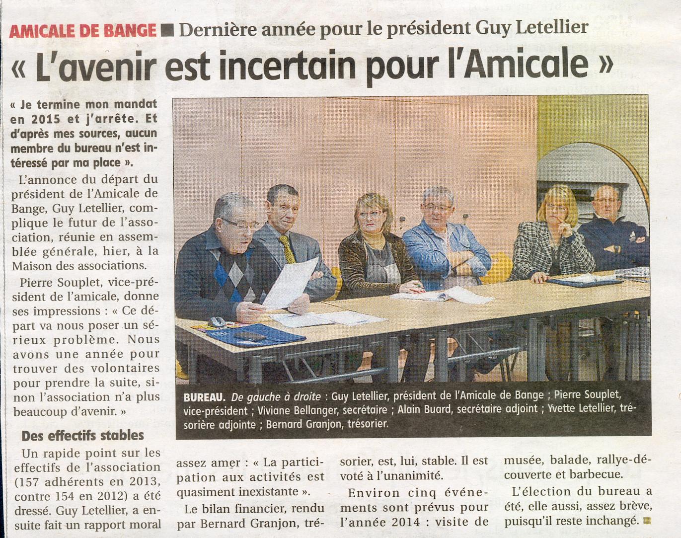 Compte rendu de l’Assemblée Générale ordinaire de l’Amicale de Bange 2014 Compte rendu de l’Assemblée Générale ordinaire de l’Amicale de Bange 2014