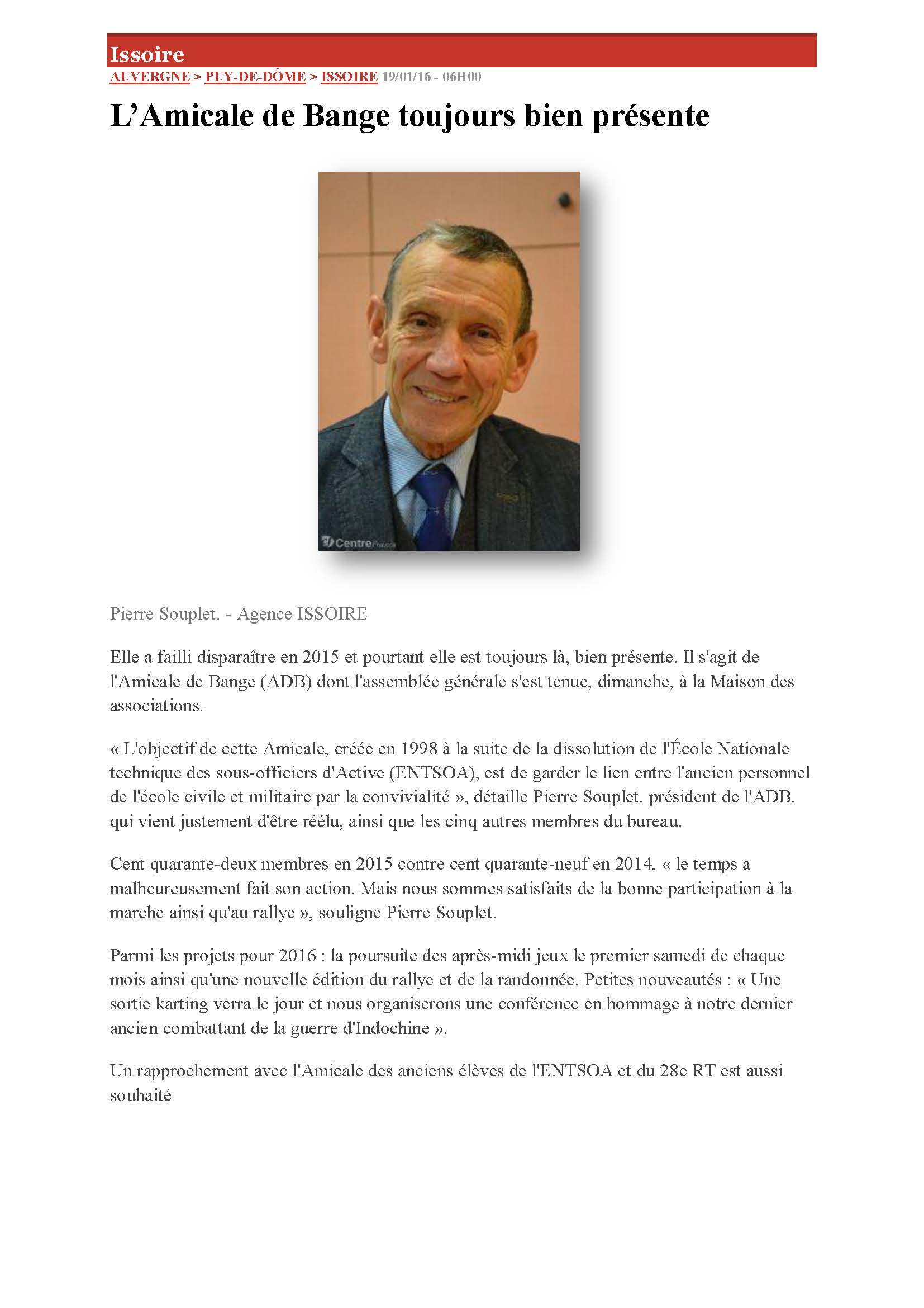 Compte rendu de l’Assemblée Générale ordinaire de l’Amicale de Bange 2016 Compte rendu de l’Assemblée Générale ordinaire de l’Amicale de Bange 2016
