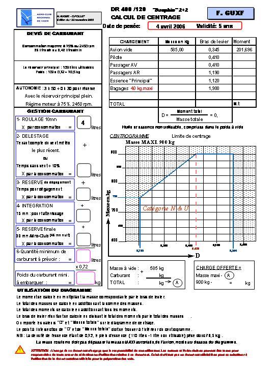 Devis carburant masse et centrage XF