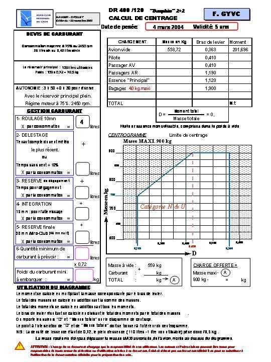 Devis carburant masse et centrage VC
