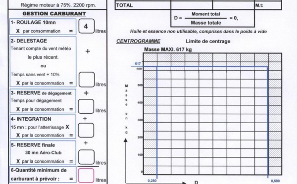 Devis carburant masse et centrage HY