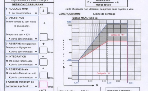 Devis carburant masse et centrage XB