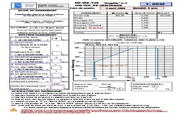 Devis carburant masse et centrage XF