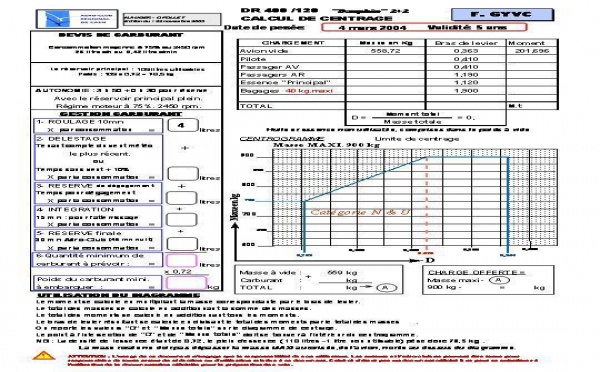 Devis carburant masse et centrage VC