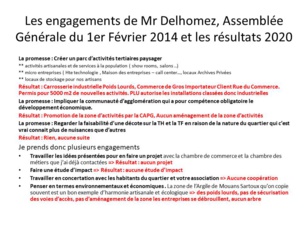 LES ENGAGEMENTS DU CANDIDAT DELHOMEZ EN 2014 ET LES RESULTATS EN 2020 LES ENGAGEMENTS DU CANDIDAT DELHOMEZ EN 2014 ET LES RESULTATS EN 2020