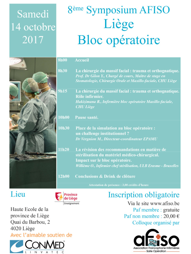Samedi 14 octobre 2017 : 8ème Symposium de la Régionale AFISO Liège Samedi 14 octobre 2017 : 8ème Symposium de la Régionale AFISO Liège