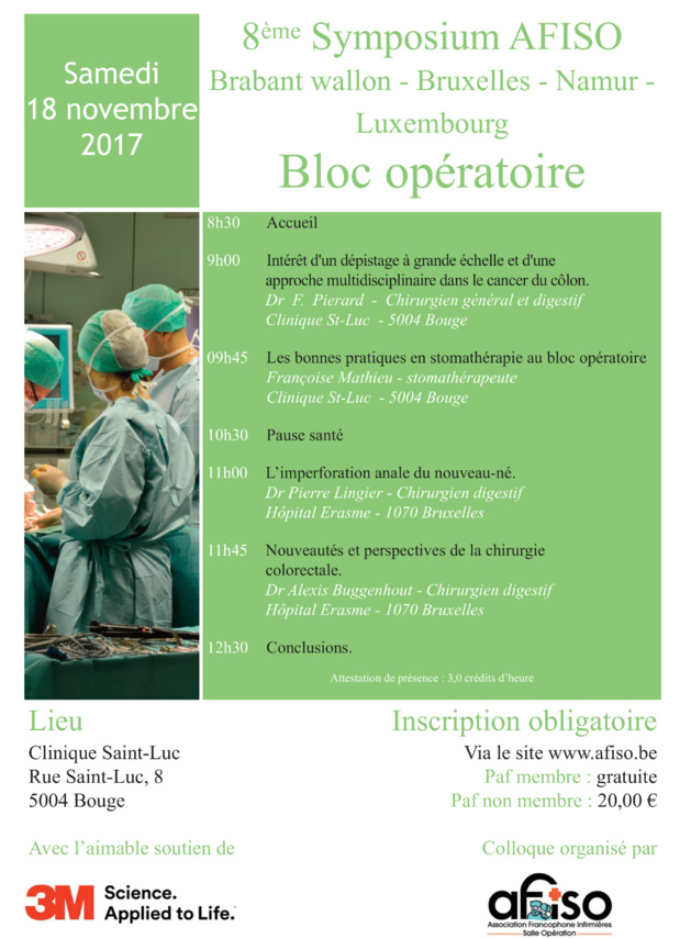 Samedi 18 novembre 2017 - 8ème Symposium AFISO Brabant wallon - Bruxelles - Namur - Luxembourg