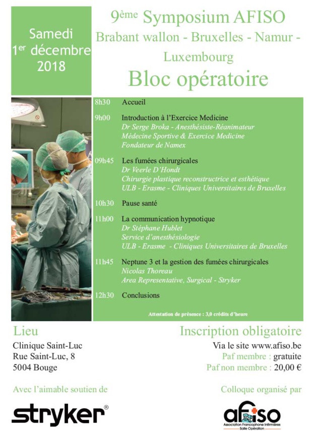 Samedi 1er décembre 2018 - 9ème Symposium AFISO Brabant wallon - Bruxelles - Namur - Luxembourg