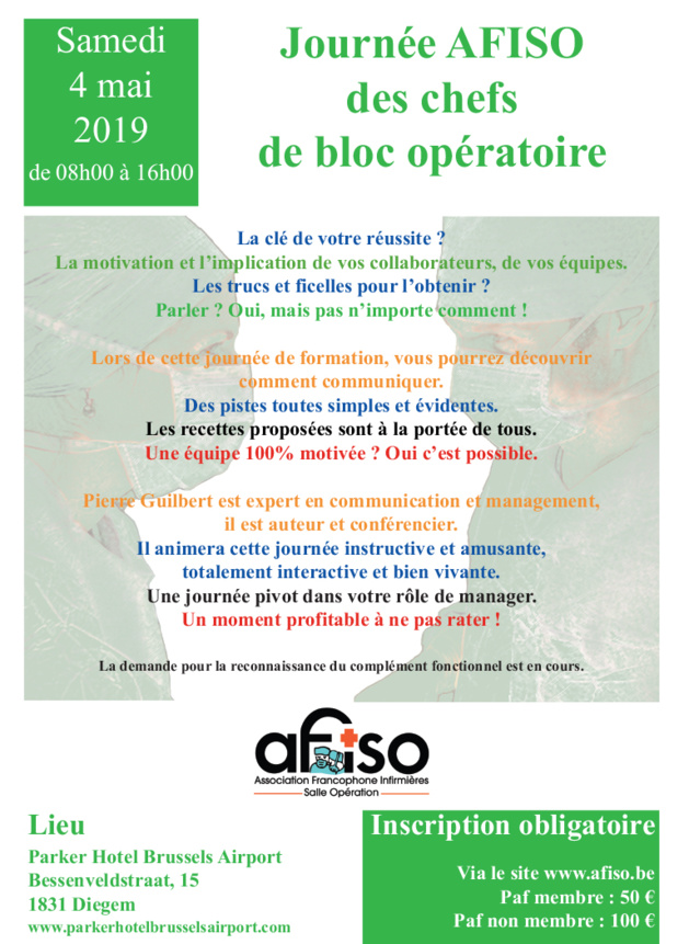 Samedi 4 mai 2019 - Journée AFISO des chefs de bloc opératoire Samedi 4 mai 2019 - Journée AFISO des chefs de bloc opératoire