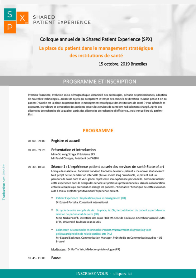 EXPÉRIENCE PATIENT PARTAGÉE - Une composante intégrale de la qualité des soins de santé