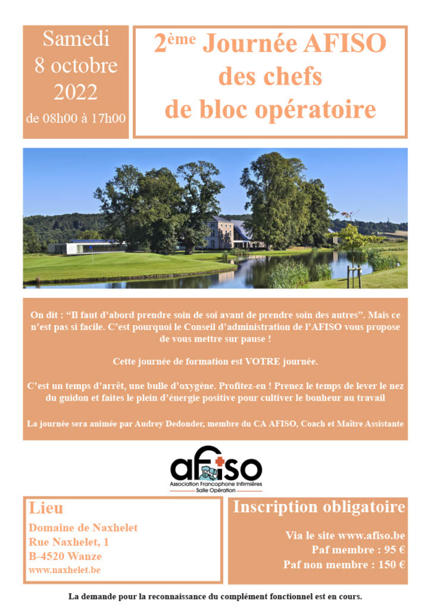 Samedi 8 octobre 2022 - 2ème Journée AFISO des chefs de bloc opératoire - INSCRIPTIONS CLOTUREES Samedi 8 octobre 2022 - 2ème Journée AFISO des chefs de bloc opératoire - INSCRIPTIONS CLOTUREES