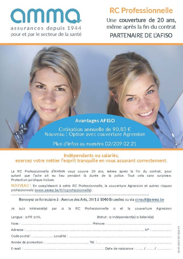 Avantage AFISO - Adaptation tarifaire des polices RC Professionnelle (para)médicale et RC Vie Privée de AMMA Assurances et nouvelle "couverture agression"