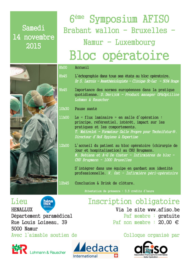 14 novembre 2015 : 6ème Symposium de la régionale AFISO Namur / Brabant / Bruxelles / Luxembourg