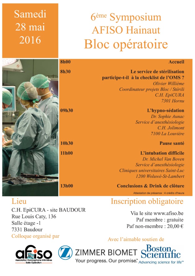 Samedi 28 mai : 6ème Symposium AFISO Hainaut