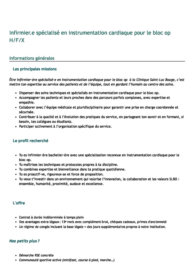 La Clinique Saint-Luc de Bouge recherche un (H/F/X) infirmier spécialisé en instrumentation cardiaque pour le bloc op
