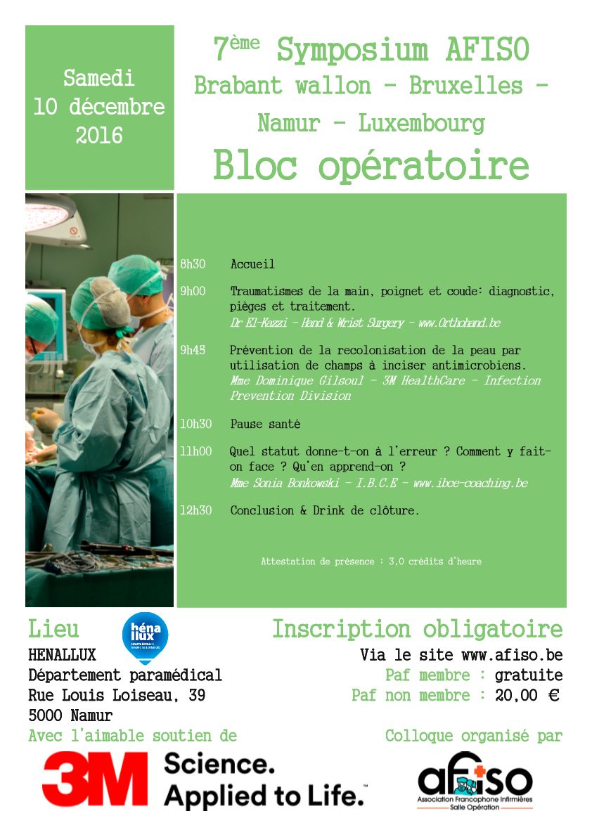 Samedi 10 décembre 2016   7ème Symposium de la régionale AFISO Namur / Brabant / Bruxelles / Luxembourg