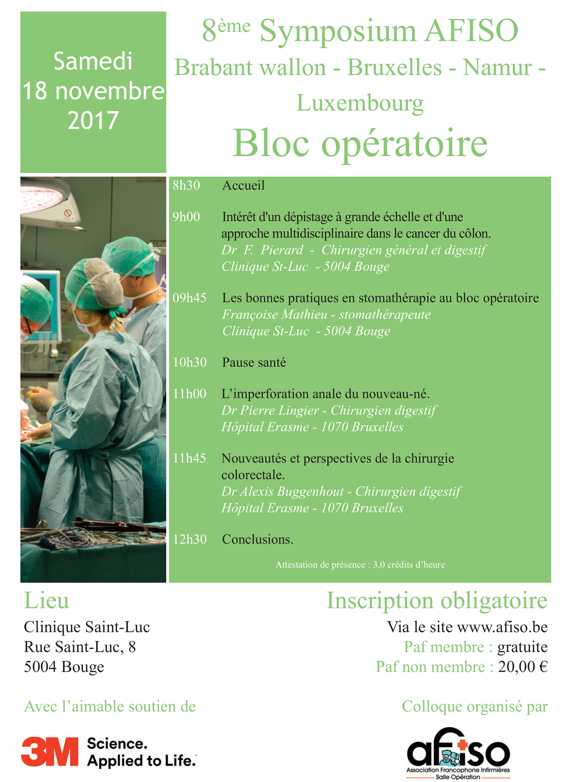 Samedi 18 novembre 2017 - 8ème Symposium AFISO Brabant wallon - Bruxelles - Namur - Luxembourg