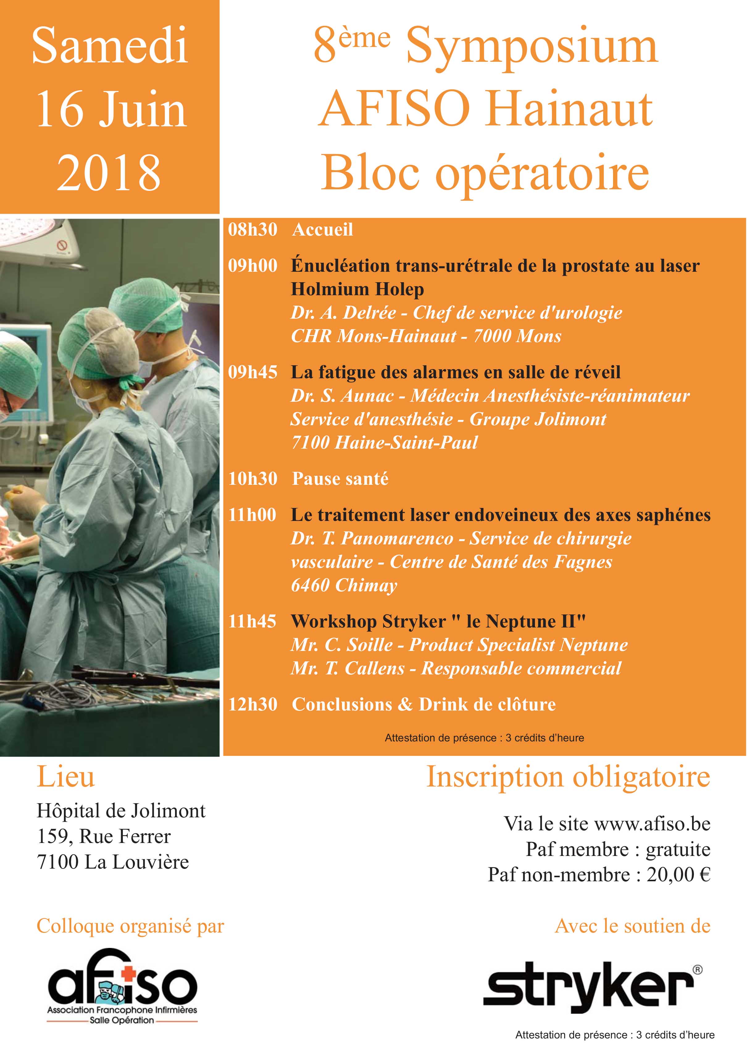Samedi 16 juin 2018 : 8ème Symposium AFISO Hainaut
