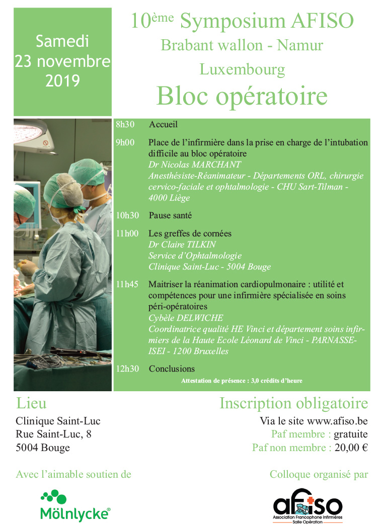 Samedi 23 novembre 2019 - 10ème Symposium AFISO Brabant wallon - Namur - Luxembourg