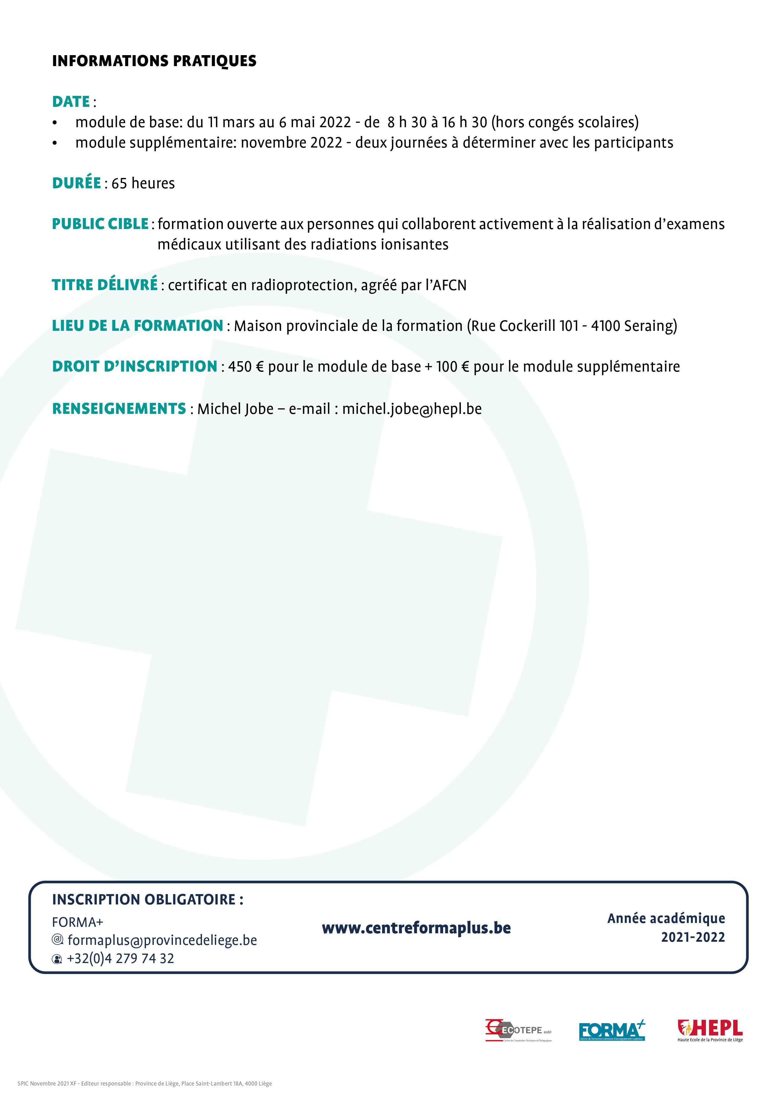 2022 - Certificat en radioprotection à Liège