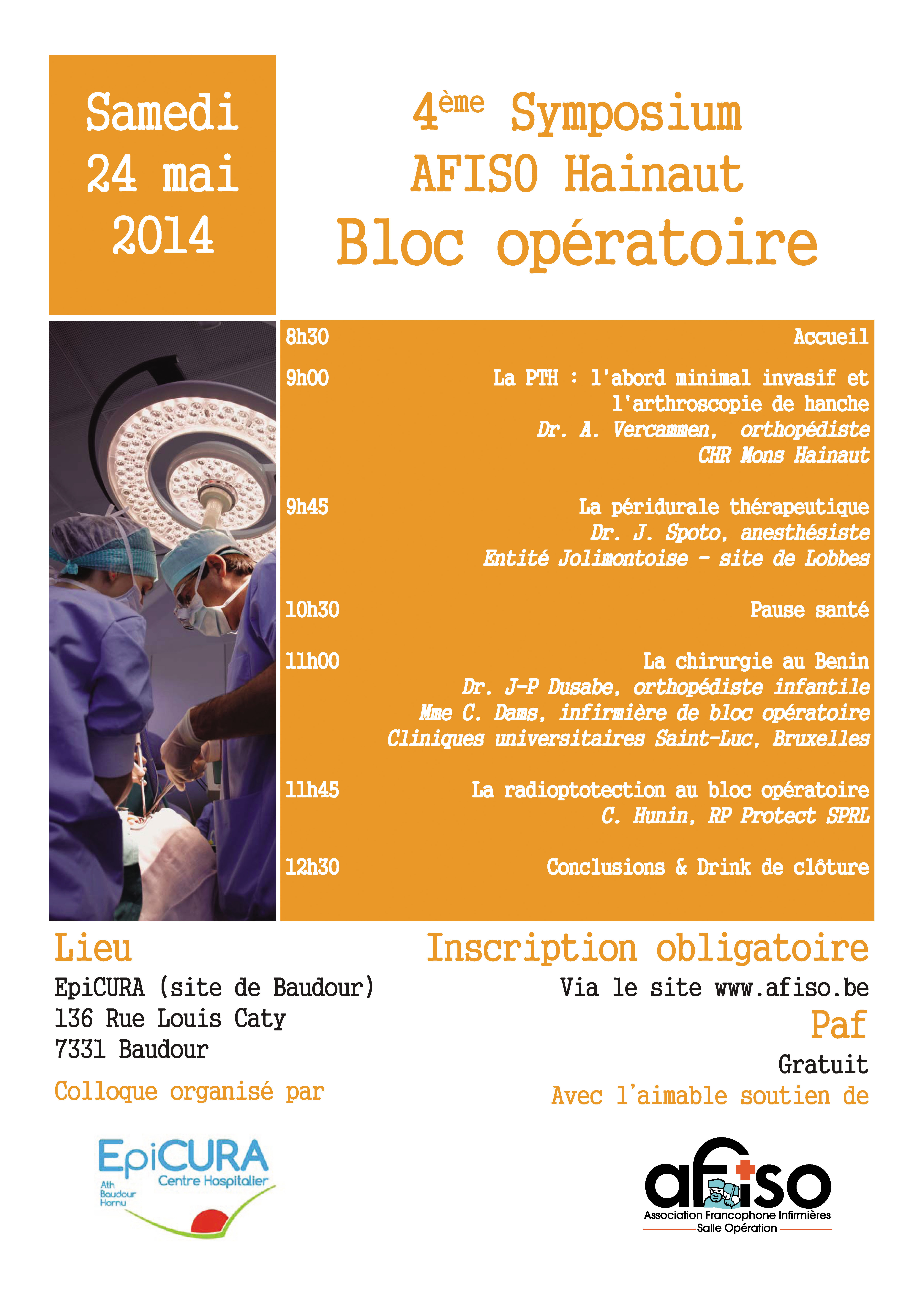 L'AFISO - Régionale du Hainaut organise son 4ème Symposium le samedi 24 mai 2014