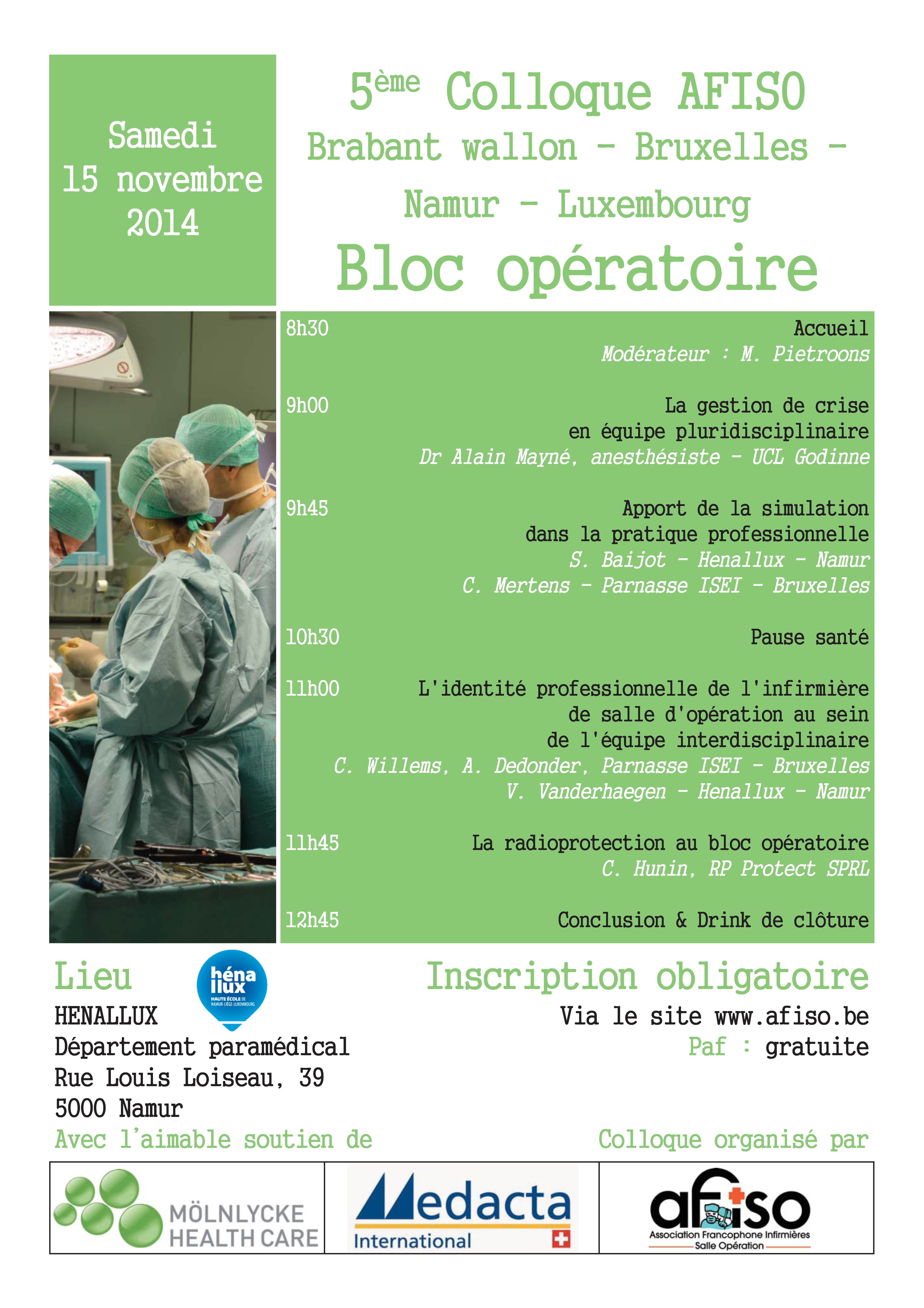 15 novembre 2014 : 5ème Symposium de la régionale AFISO Namur / Bxl / Brabant / Luxembourg