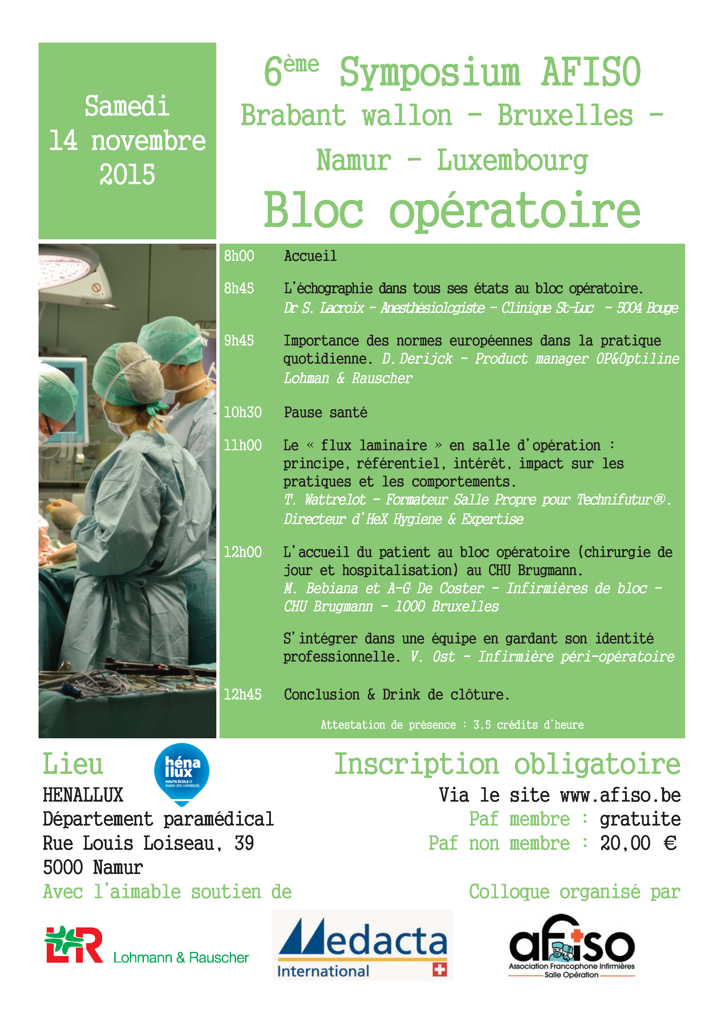 14 novembre 2015 : 6ème Symposium de la régionale AFISO Namur / Brabant / Bruxelles / Luxembourg