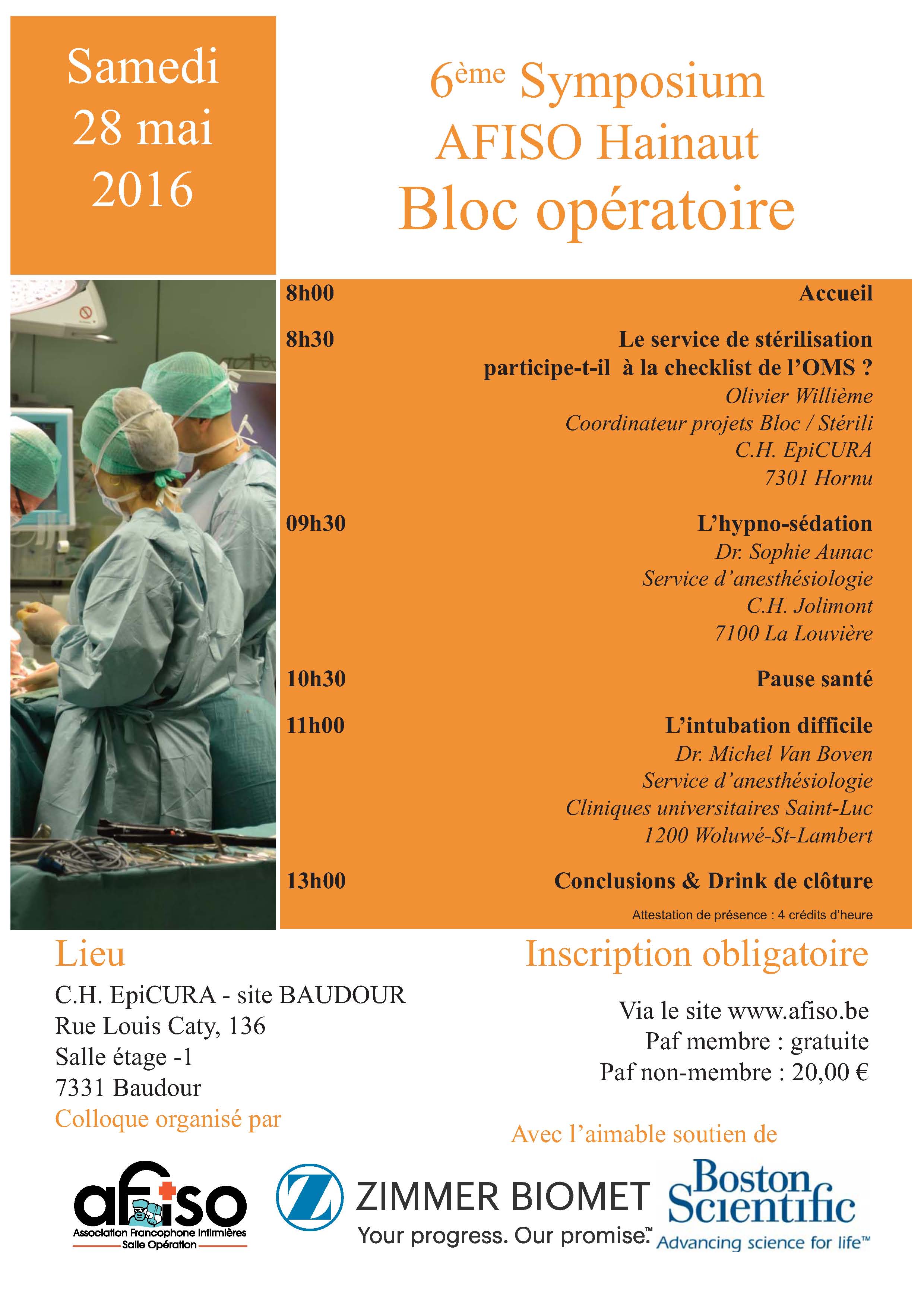 Samedi 28 mai : 6ème Symposium AFISO Hainaut