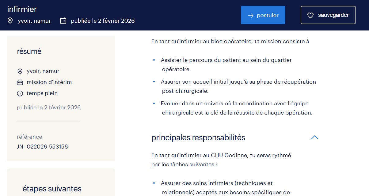Le CHU Godinne cherche un infirmier de bloc opératoire pour une mission d'intérim (Randstad)