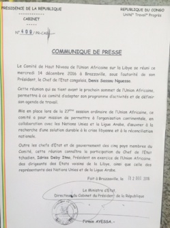 Crise Libyenne : le comité de haut niveau se réunit ce 14 décembre à Brazzaville