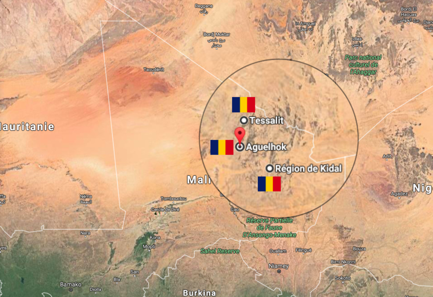 Les zones de déploiement de l'armée tchadienne au Mali /Maps google Les zones de déploiement de l'armée tchadienne au Mali /Maps google