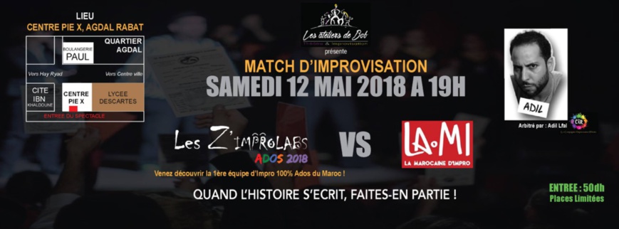 Les Z'Improlabs Ados se sont présentés et ont accueilli leurs supporters dans leur fief au centre Pie X au quartier de l'Agdal à Rabat. Les Z'Improlabs Ados se sont présentés et ont accueilli leurs supporters dans leur fief au centre Pie X au quartier de l'Agdal à Rabat.