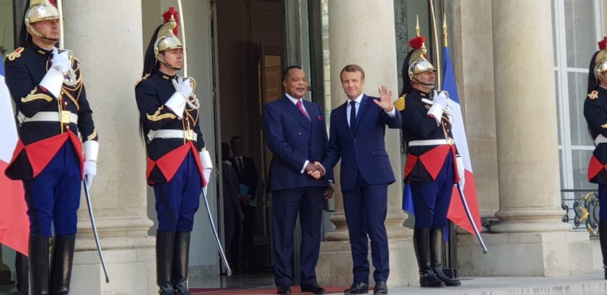 Sassou et Macron à L'Elysée. Sassou et Macron à L'Elysée.