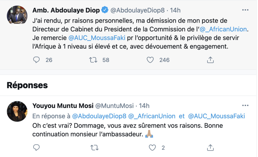 Union Africaine : Le Directeur de cabinet de Moussa Faki Mahamat a présenté sa démission ce vendredi Union Africaine : Le Directeur de cabinet de Moussa Faki Mahamat a présenté sa démission ce vendredi