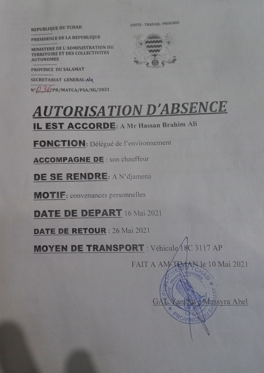 Tchad : suspendu de ses fonctions, le délégué de l'environnement du Salamat se défend Tchad : suspendu de ses fonctions, le délégué de l'environnement du Salamat se défend