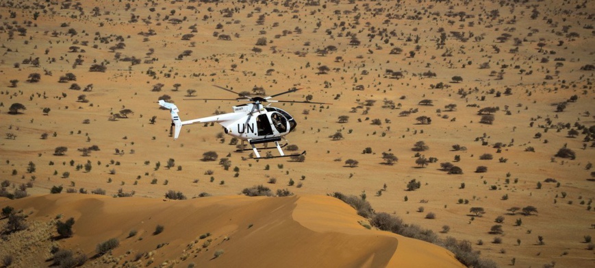 Un hélicoptère de la MINUSMA survolant le Mali, pays africain de la région du Sahel. © MINUSMA Un hélicoptère de la MINUSMA survolant le Mali, pays africain de la région du Sahel. © MINUSMA