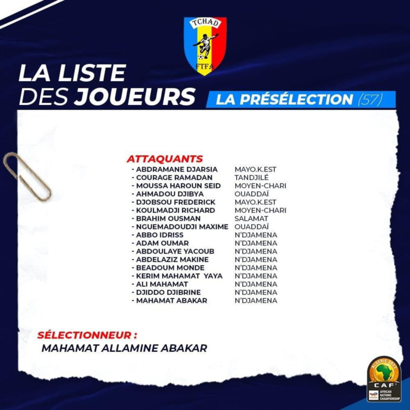 Tchad : 57 joueurs présélectionnés pour la CHAN 2023