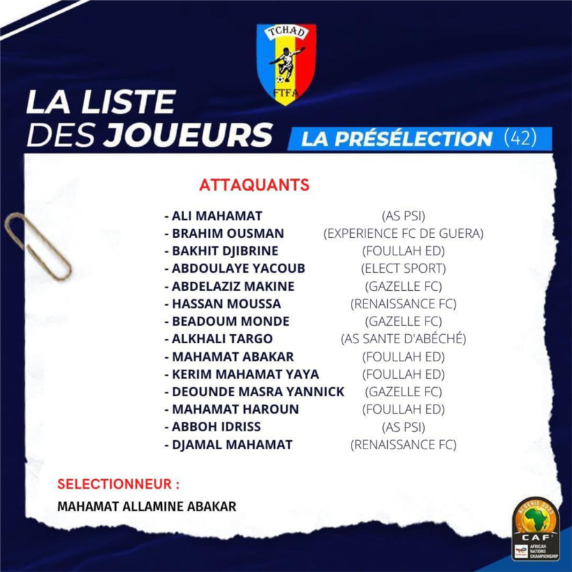 Tchad : 42 footballeurs présélectionnés en équipe nationale pour la CHAN 2023 Tchad : 42 footballeurs présélectionnés en équipe nationale pour la CHAN 2023