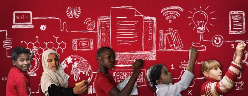 Des enfants dans un art éducatif utilisé pour le sommet. Photo ONU Des enfants dans un art éducatif utilisé pour le sommet. Photo ONU