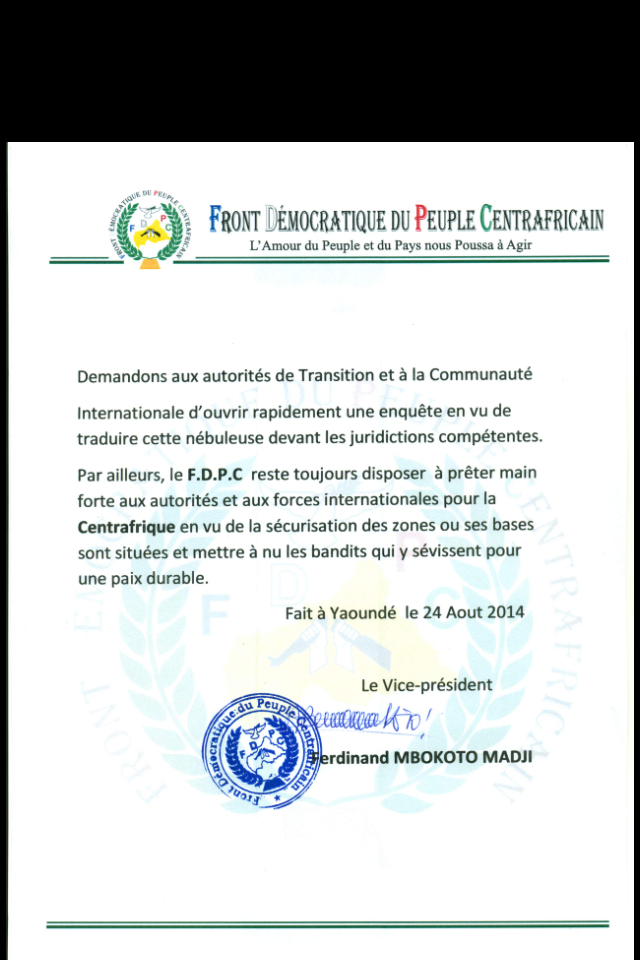 Centrafrique : Le groupe rebelle FDPC dément avoir mené des séries d'attaques