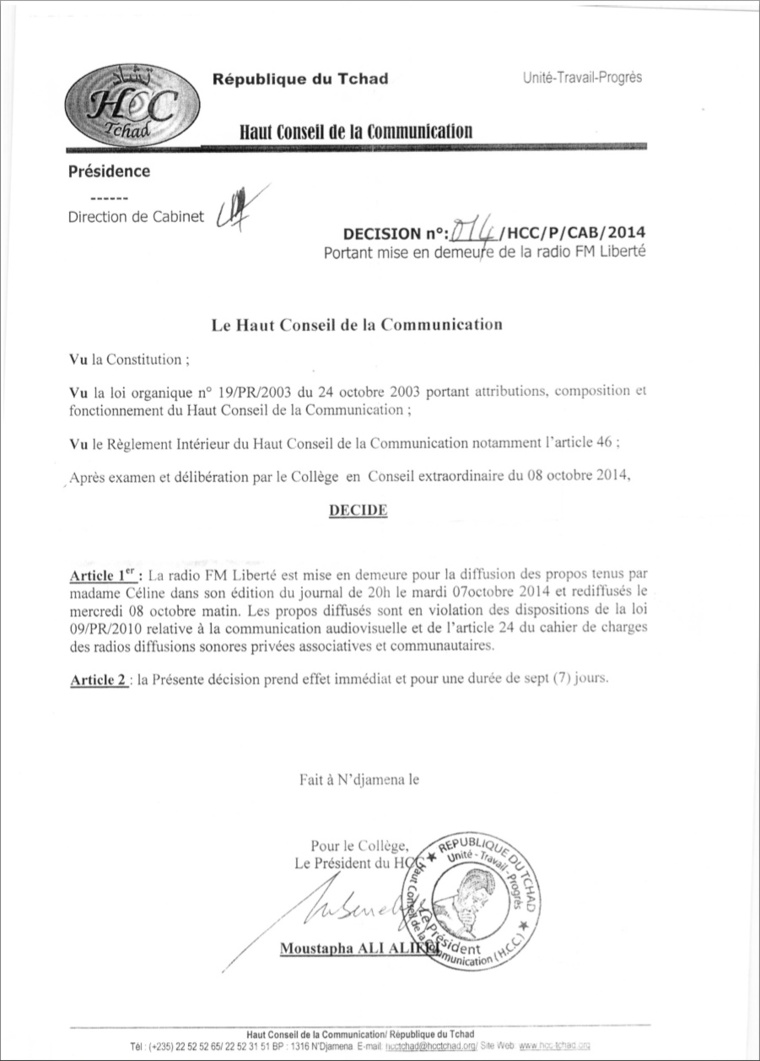 Tchad : Une radio suspendue par le HCC pour avoir relayé un appel à ville morte