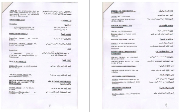Tchad : 33 nominations au Secrétariat général du gouvernement