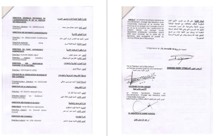 Tchad : 33 nominations au Secrétariat général du gouvernement