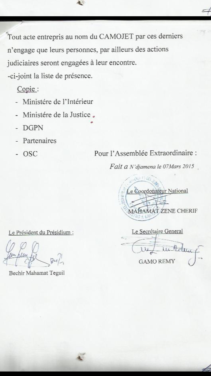 Tchad : Dix membres du CAMOJET exclus pour "faute grave"