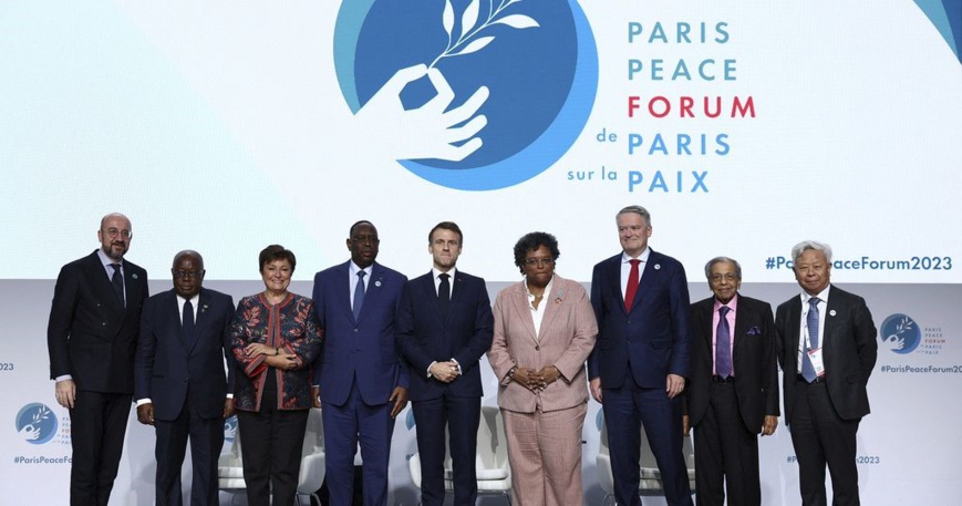 Délégués au Forum de Paris sur la Paix 2023. Photo : Stéphanie Lecocq/ AP. Délégués au Forum de Paris sur la Paix 2023. Photo : Stéphanie Lecocq/ AP.