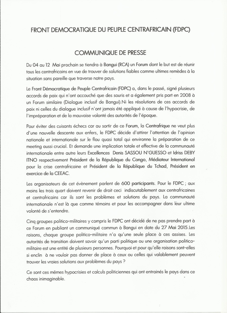 RCA : Le général Miskine demande au gouvernement d'abandonner les calculs politiques 
