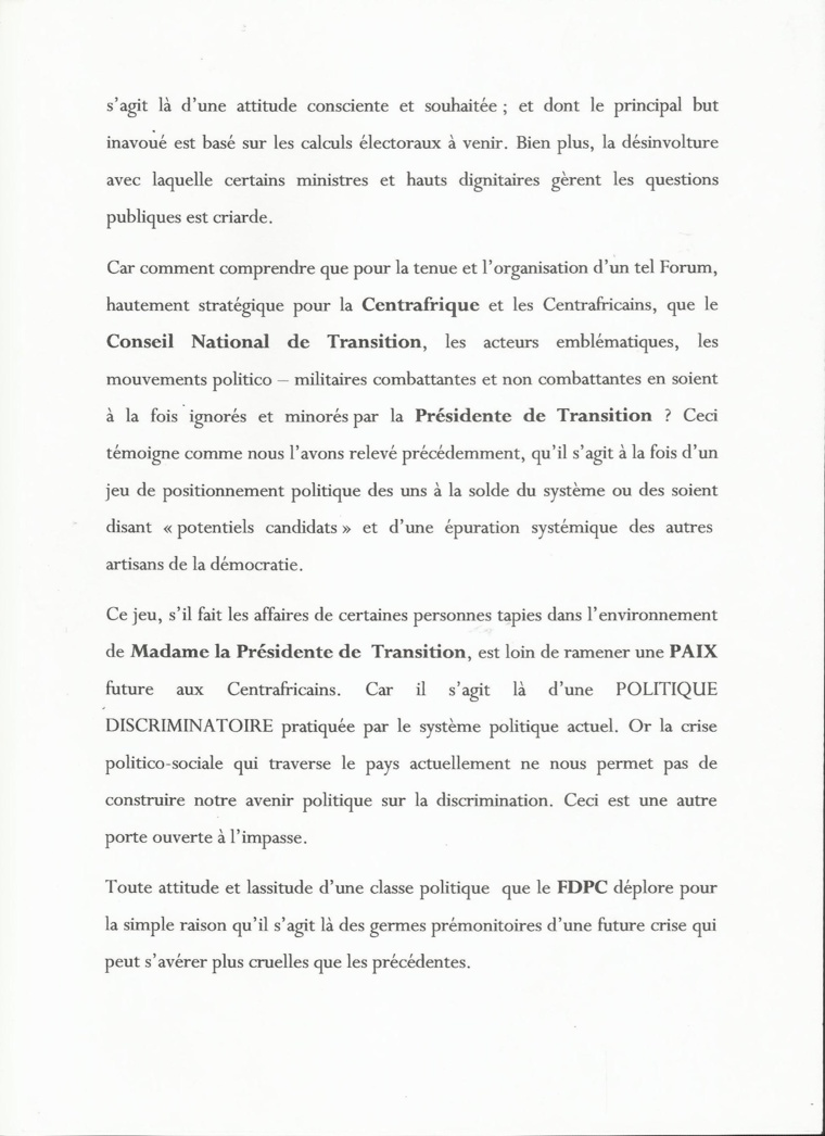 RCA : Le FDPC du général Abdoulaye Miskine met en garde les autorités